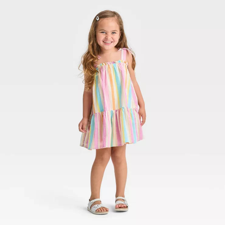Toddler Girls' Rainbow Striped Dress - Cat & Jack™ Light Beige | Target