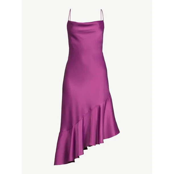 Scoop Women’s Asymmetrical Satin Ruffle Cami Dress, Sizes XS-XXL | Walmart (US)
