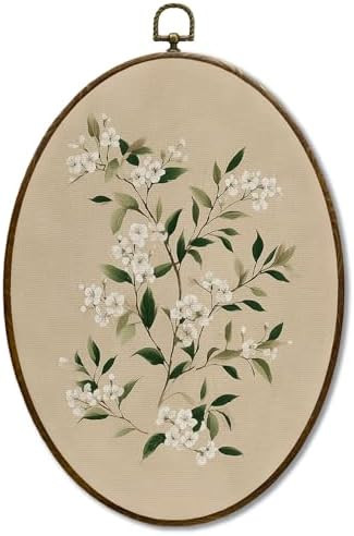 JQF Vintage Floral Jasmine Oval Wall Art, Cottagecore Botanical Oval Canvas Wall Art, Rustic Flor... | Amazon (US)