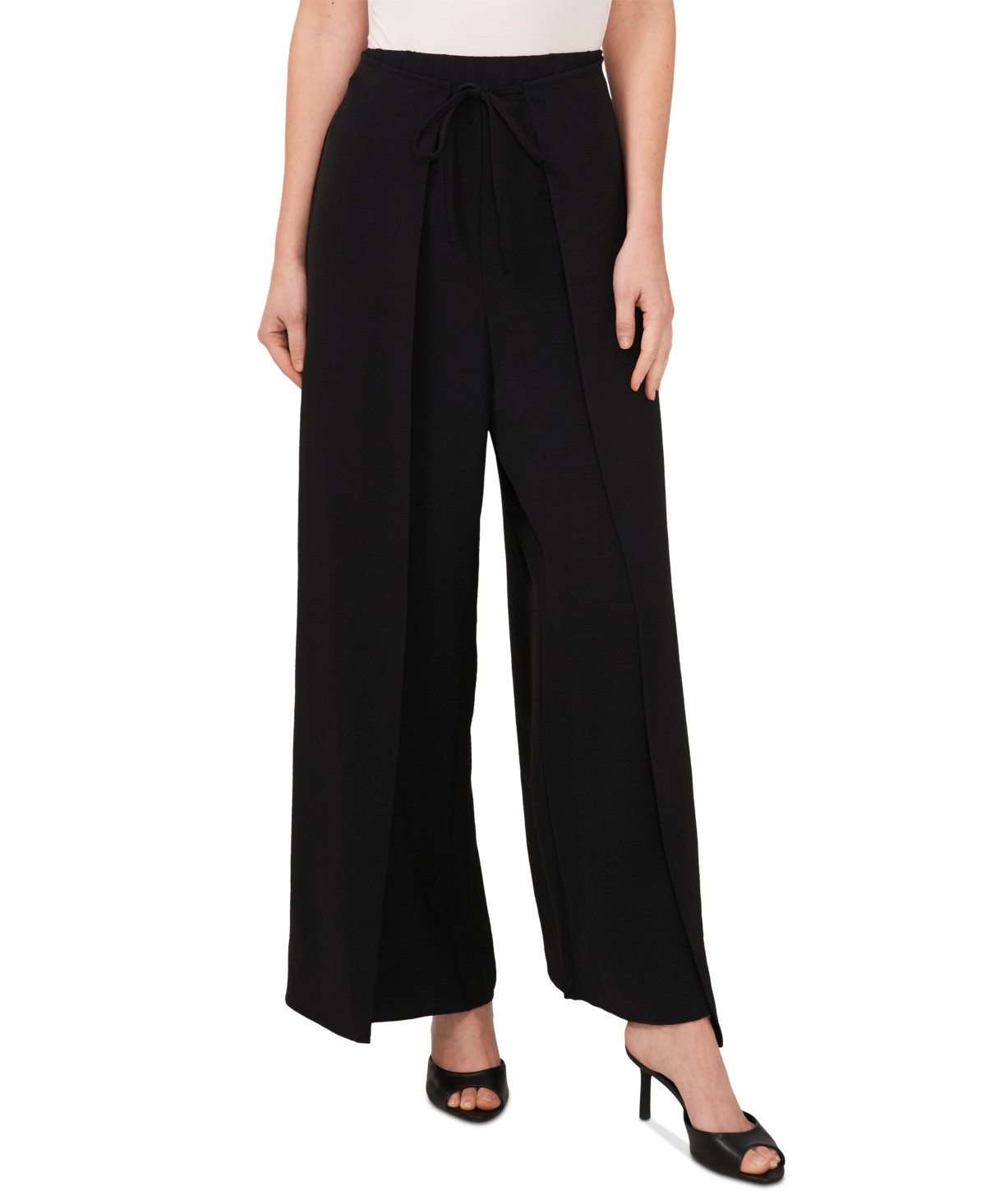 CeCe Women's Overlap Tie Front Wide Leg Soft Pants - Rich Black | Macy's
