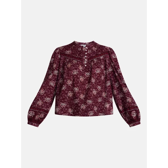 Scenario Women's and Women's Plus Quilted Detail Long Sleeve Top, Sizes XS-4X | Walmart (US)