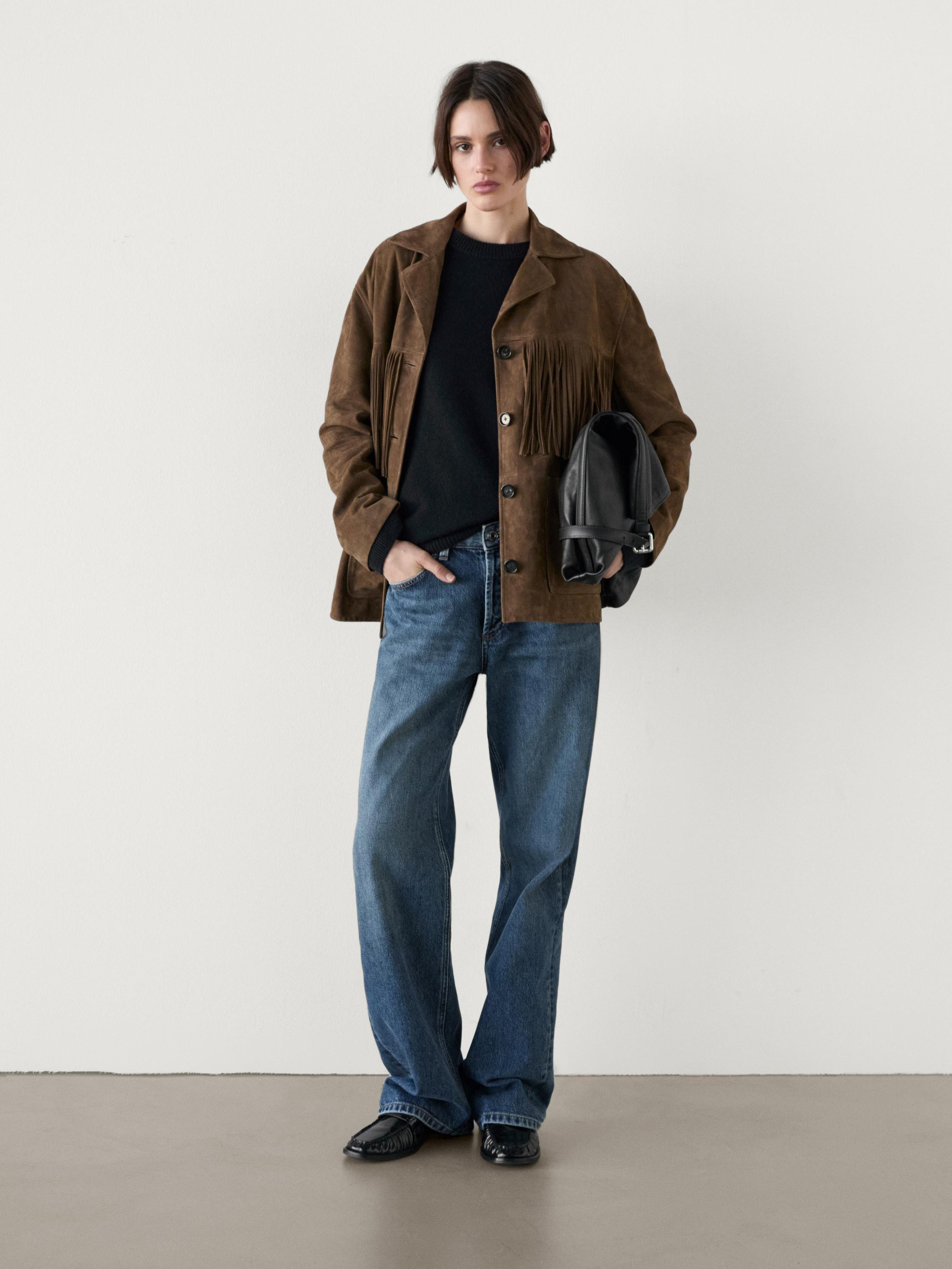 Mid-rise wide-leg full length jeans | Massimo Dutti US