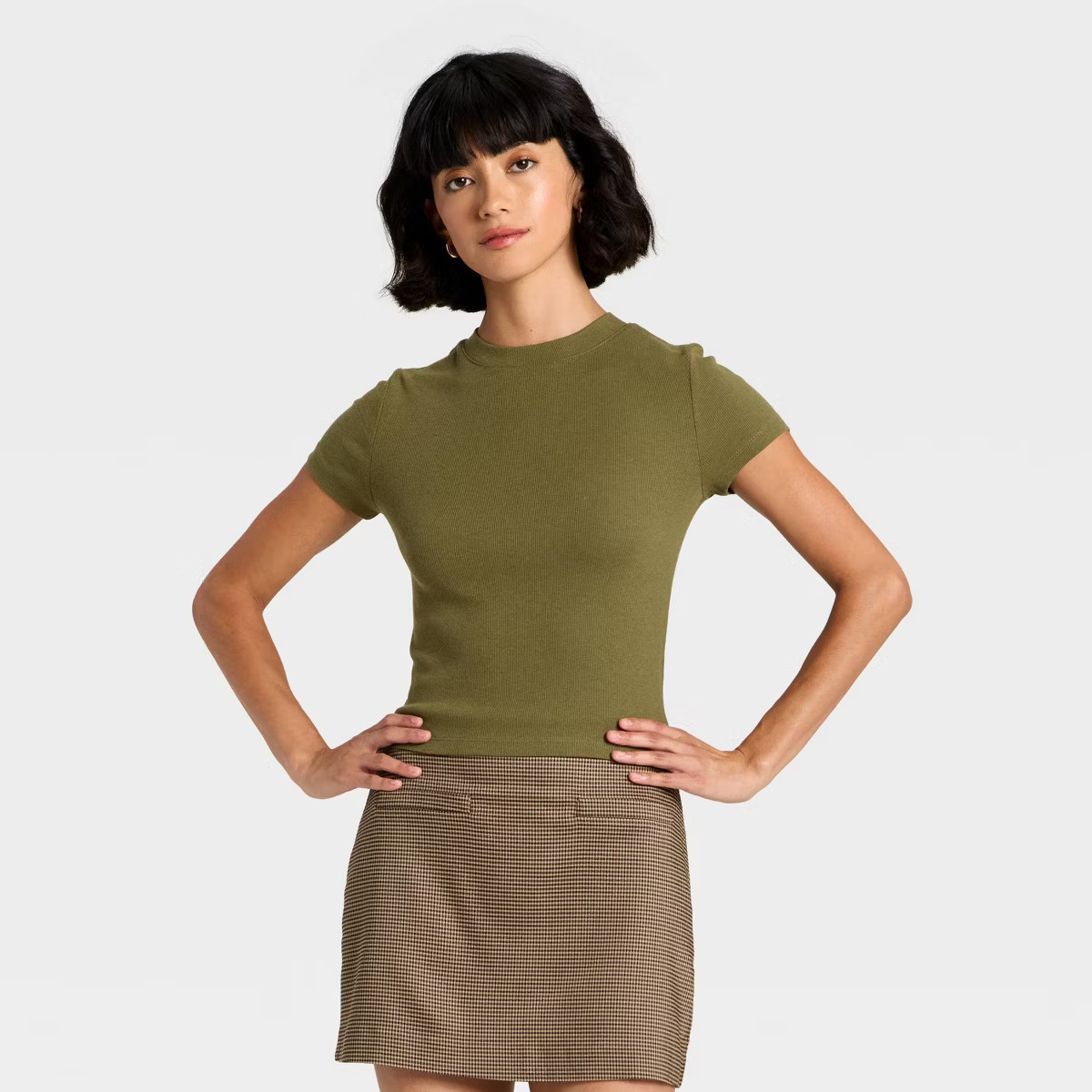 Women's Slim Fit Cropped Ribbed T-Shirt - A New Day™ | Target