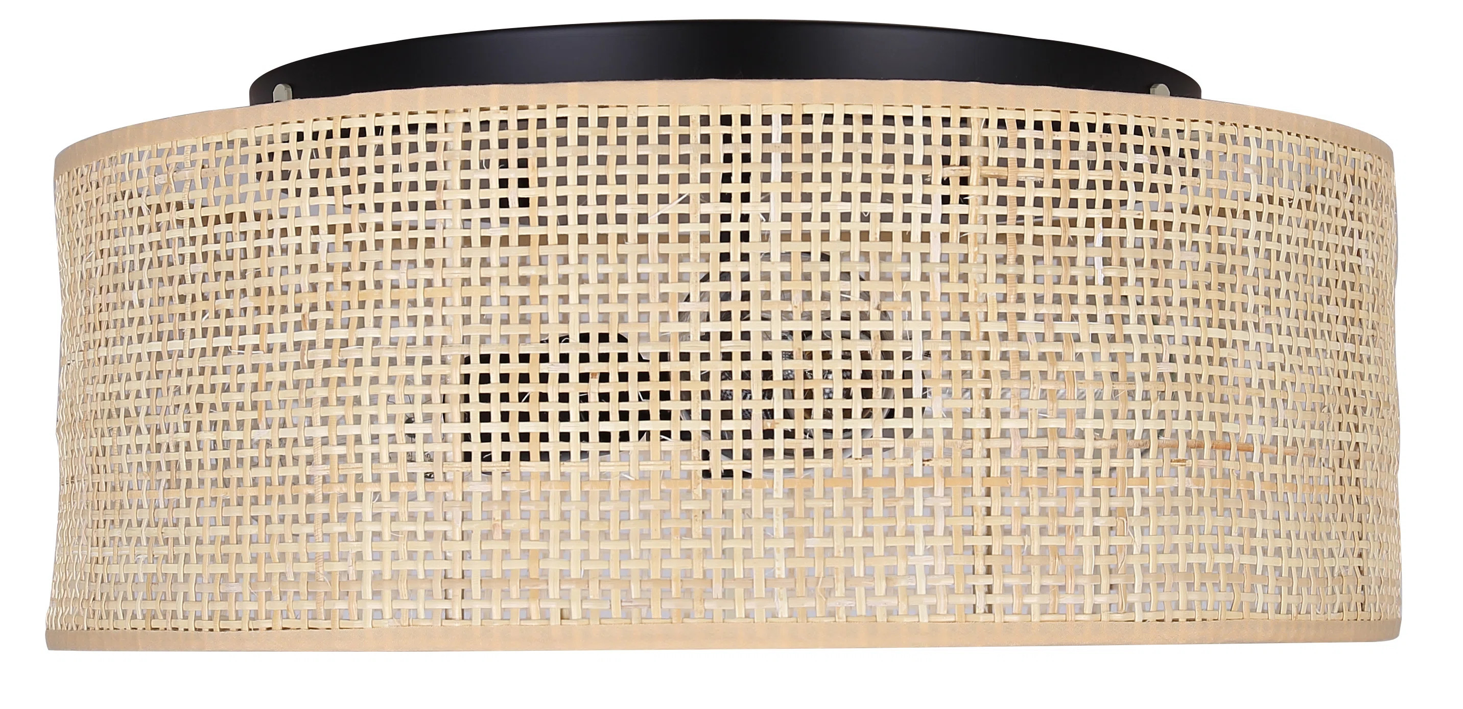 BELLAMY 16.25 In. 3-Light 60-Watt Contemporary Black Flush Mount With Black Faux Rattan Shade | Birch Lane
