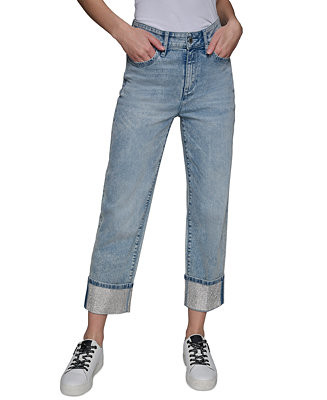 Women's High-Rise Crystal-Cuff Jeans | Macy's