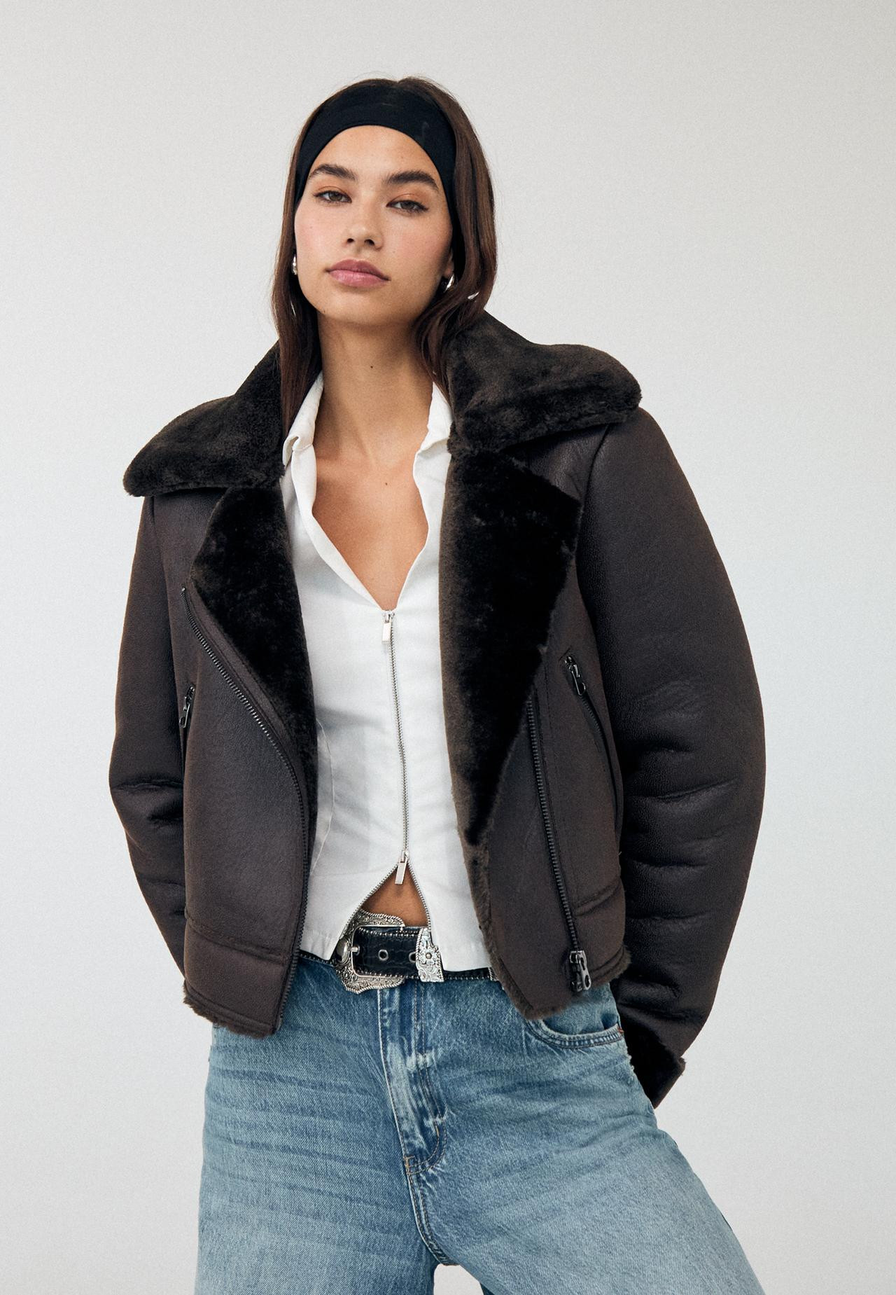 Faux fur reversible biker jacket | Stradivarius (UK)