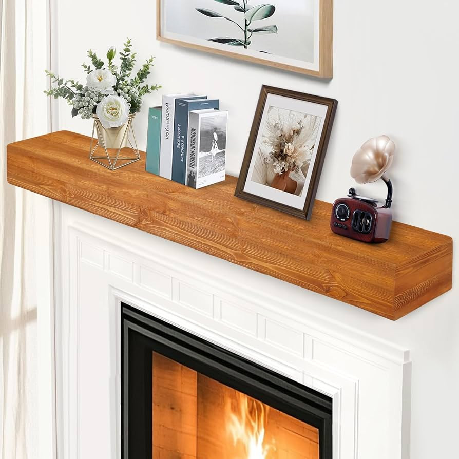 G GOOD GAIN Fireplace Mantel 60inch - Handmade Rustic Wood Mantel for Over Fireplace | Wall Mount... | Amazon (US)