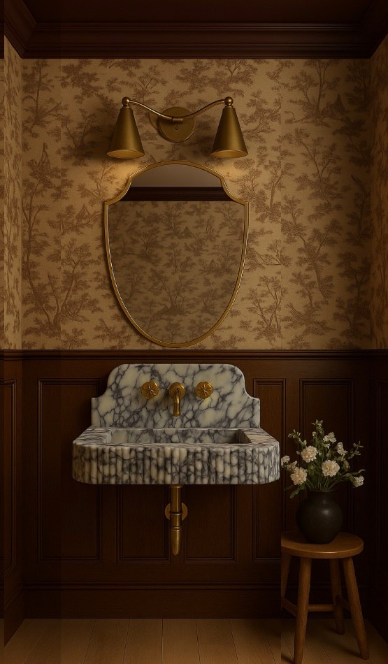 Powder room design, Jake Arnold wallpaper, moody bathroom design 

#LTKHome