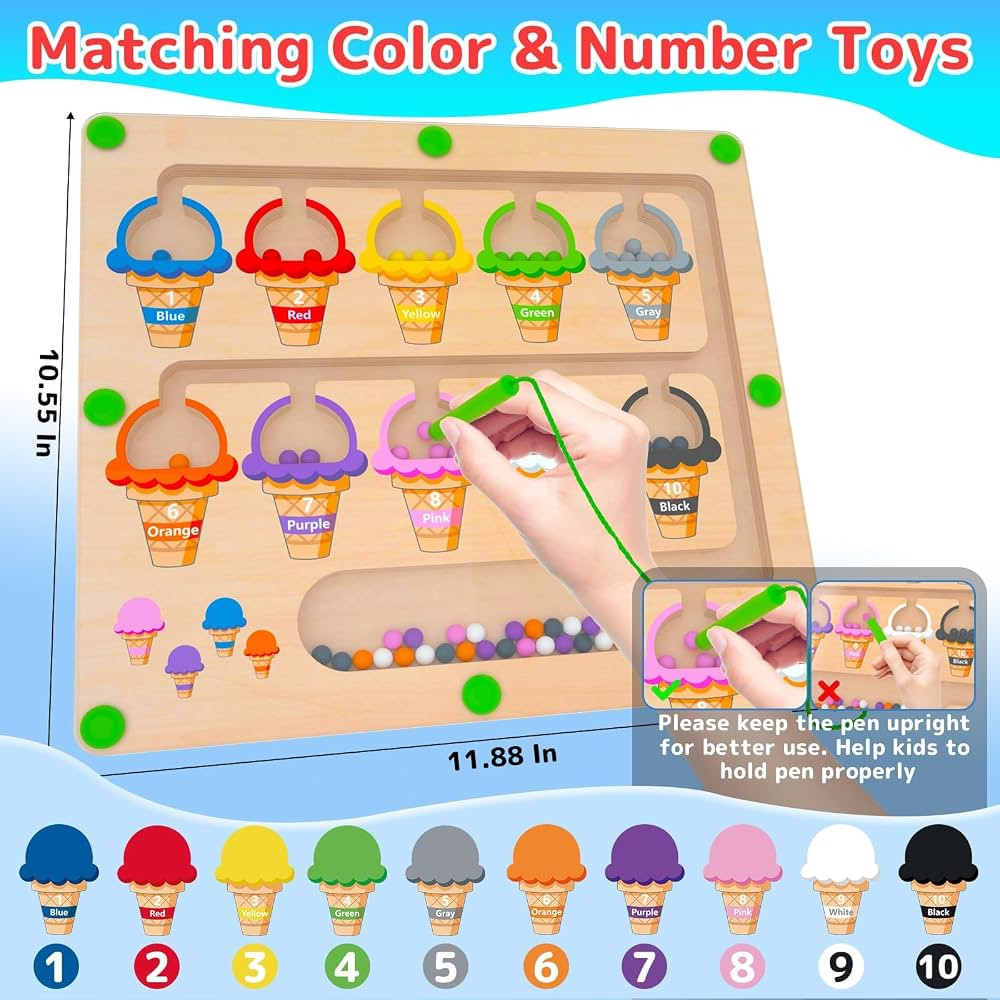 Magnetic Color & Number Maze - Montessori Toys for 2 3 4 Years Old ,Wooden Color Matching Learnin... | Amazon (US)