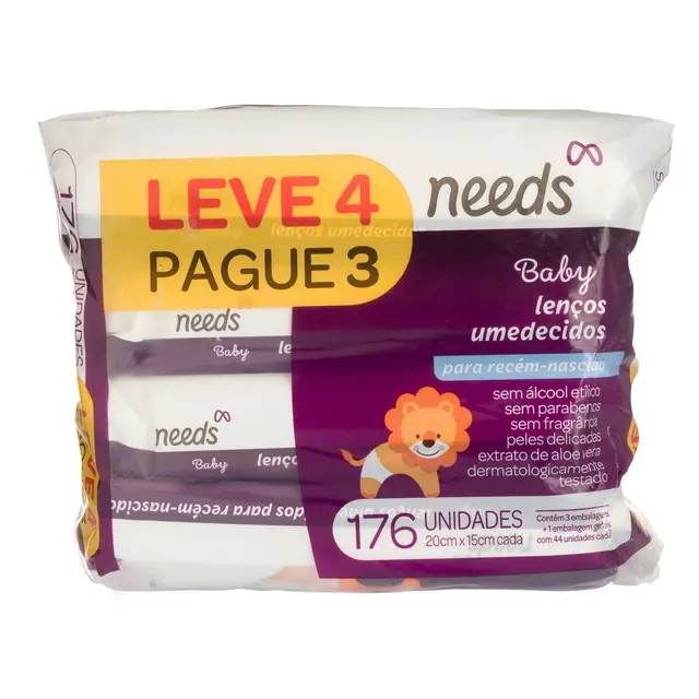 Lenço Umedecido Needs Baby Recém-Nascido Aloe Vera 176 Unidades em promoção | Droga Raia | DrogaRaia (BR)