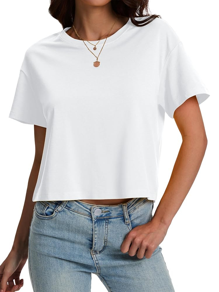 SMENG Women's Workout Crop Tops UPF50+ Cotton Soft Breathable Tshirt Loose Short Sleeve Yoga Athl... | Amazon (US)