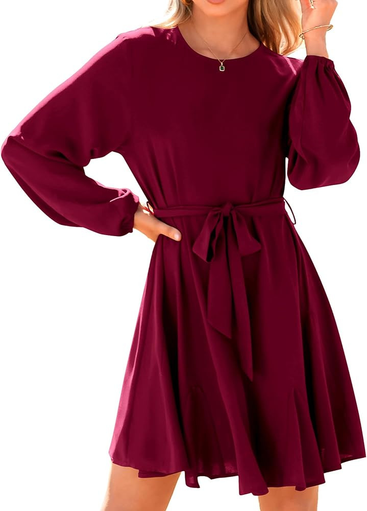 Okiwam Womens 2023 Fall Dresses Long Sleeve Casual Crew Neck High Waist Ruffle Tiered A Line Swin... | Amazon (US)