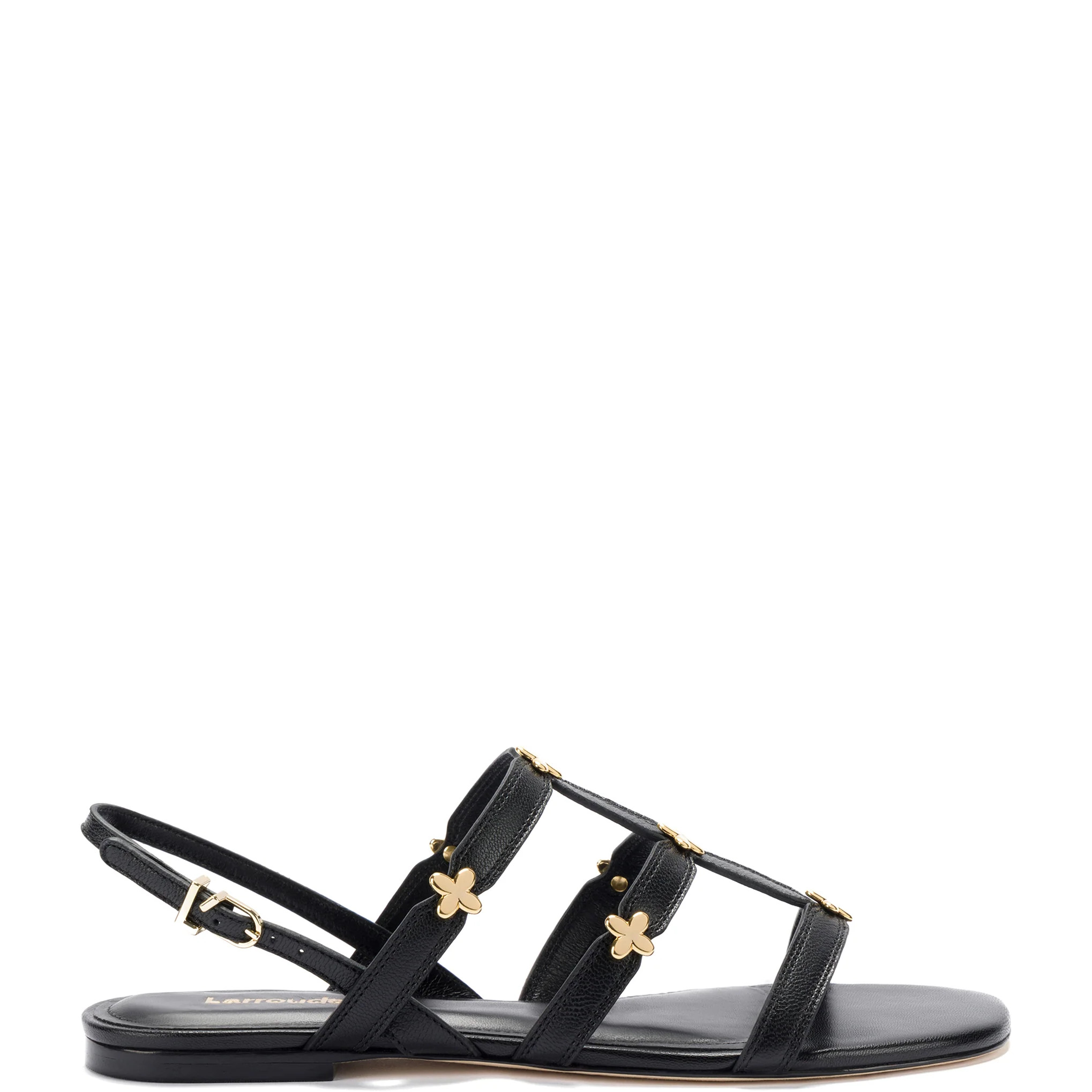 Harmony Flat Sandal In Black Leather | Larroude