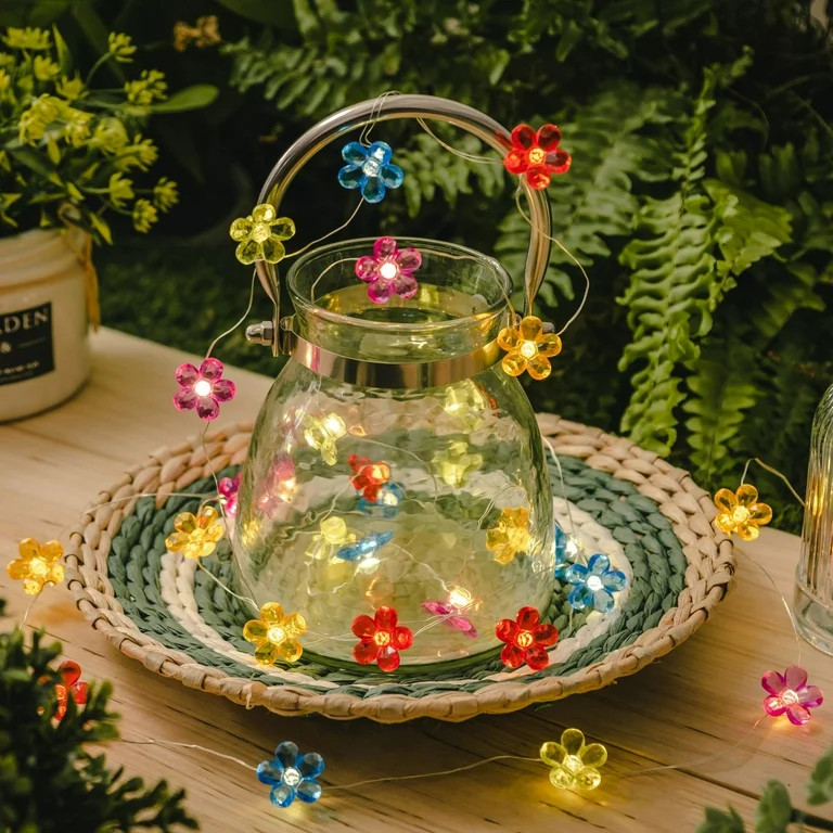 Mainstays 30-Count Solar Multicolor Flower Outdoor LED Fairy String Lights | Walmart (US)