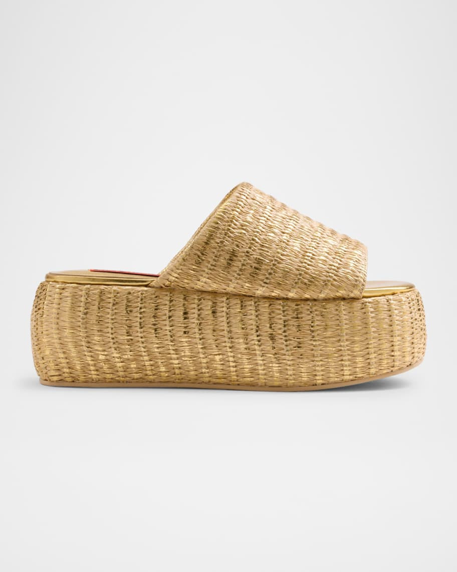 SIMONMILLER Metallic Raffia Cloudy Platform Sandals | Neiman Marcus