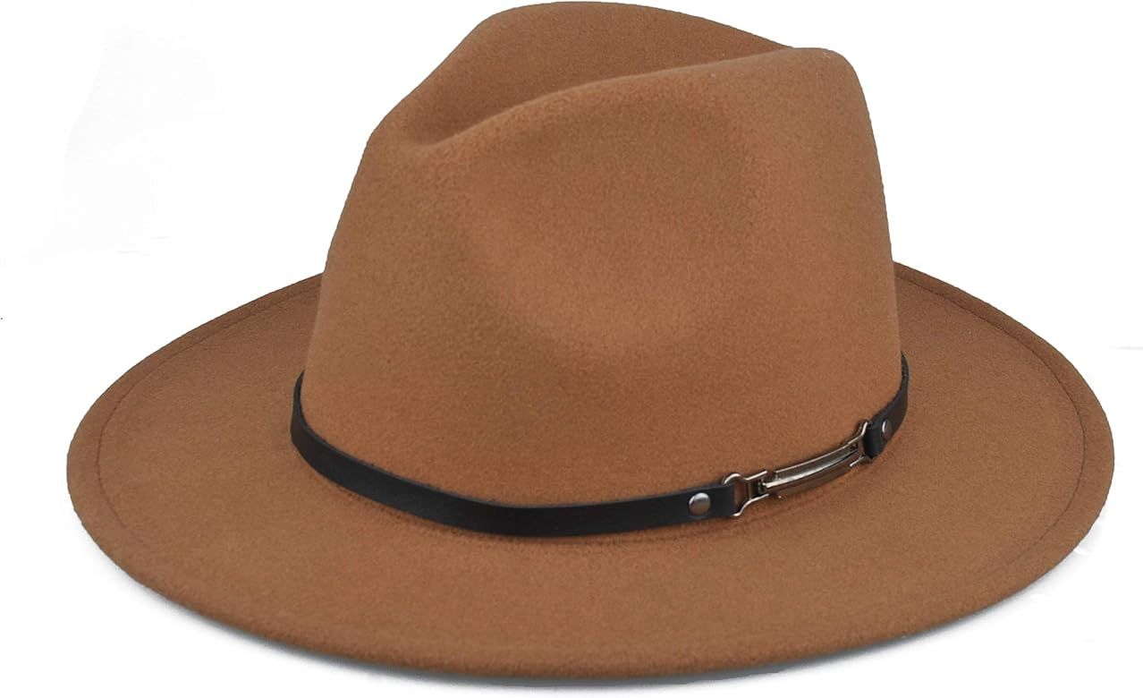 Womens Felt Fedora Hat, Wide Brim Panama Cowboy Hat Floppy Sun Hat for Beach Church | Amazon (US)