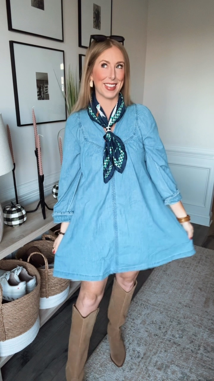 Outfit of the day, Walmart outfit, silk scarf, denim dress, Marc fisher boots

Use code KELSSEY20 for 20% off at @marcfisher sitewide

#LTKootd