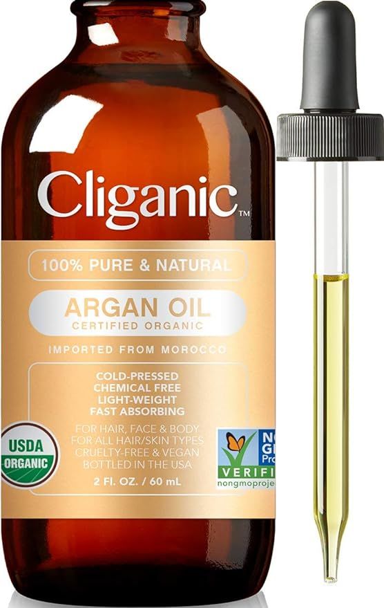 Cliganic Organic Argan Oil, 100% Pure | for Hair, Face & Skin | Cold Pressed Carrier Oil, Importe... | Amazon (US)