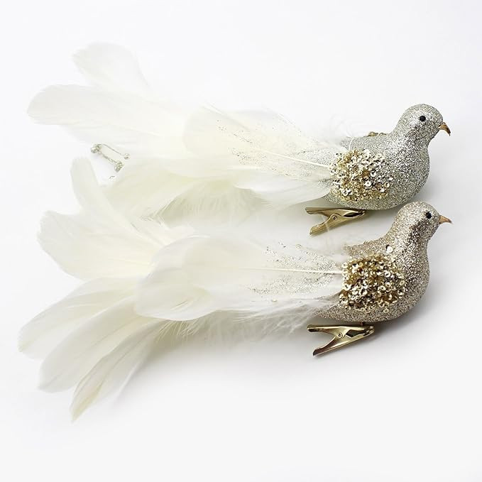 Yolococa Champagne Christmas Tree Decoration Birds,10x2x2 inches,2pcs | Amazon (US)