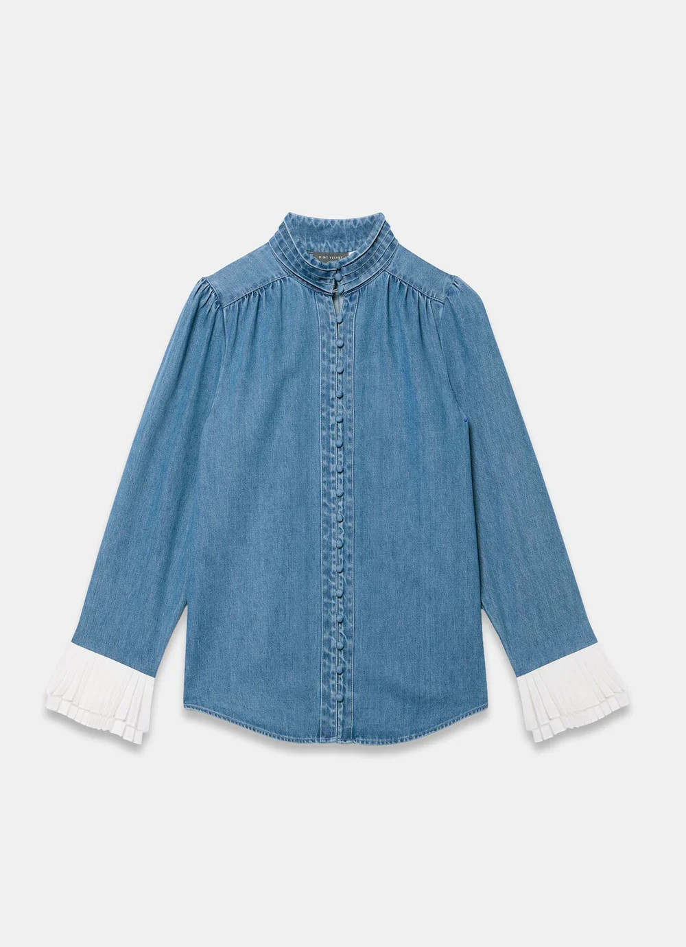 Mid Indigo Denim Contrast Cuff Blouse | Mint Velvet