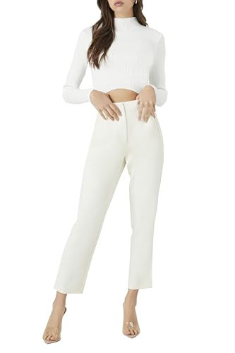 Forever 21 Women's Pleated High-Rise Pants, White | Amazon (US)