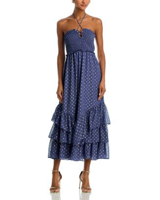 AQUA Metallic Ruffled Halter Neck Maxi Dress - Exclusive  | Bloomingdale's Women | Bloomingdale's (US)