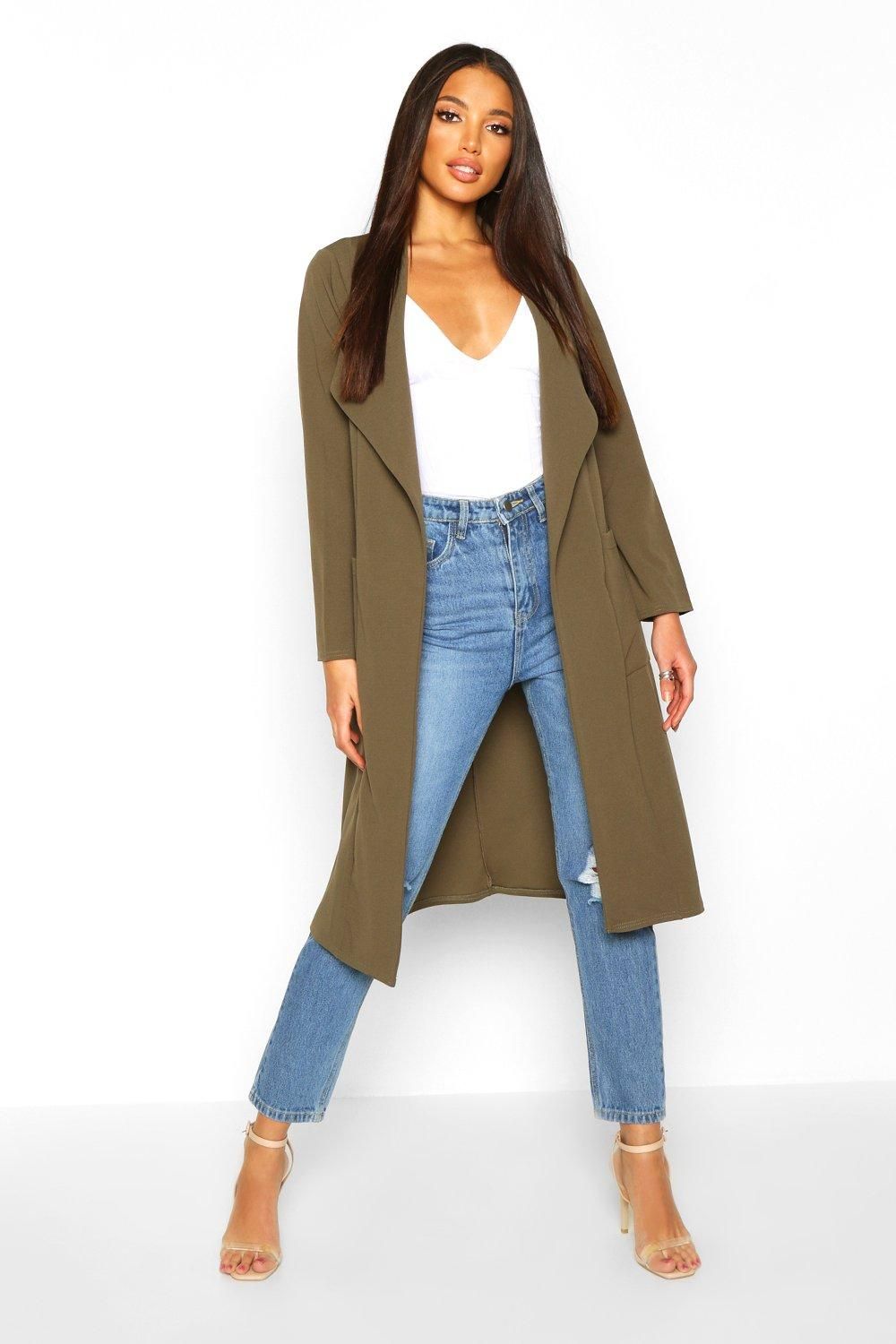 Womens Utility Pocket Belted Duster - Green - 6 | Boohoo.com (US & CA)