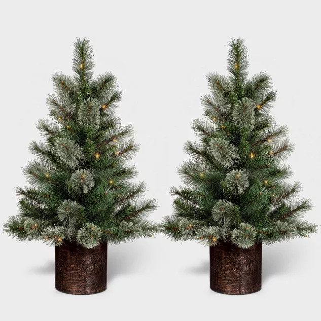 2pc 3' Pre-Lit Virginia Pine Potted Artificial Christmas Tree Clear Lights - Wondershop™... | Target