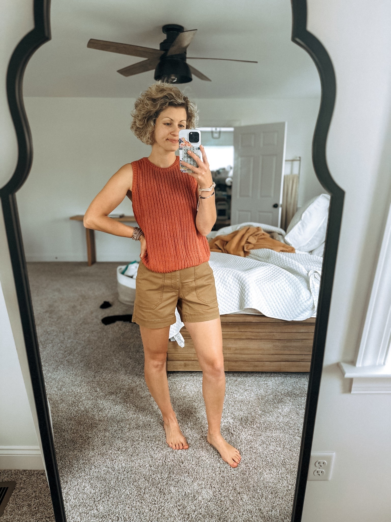 Khaki mom shorts and sweater ❤️ perfect length shorts true to size 

#LTKFindsUnder50 #LTKStyleTip