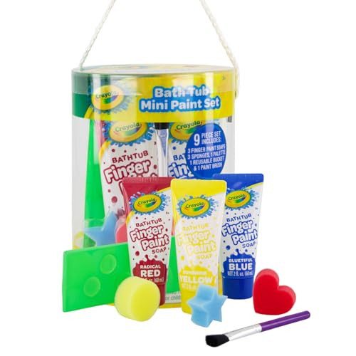 Crayola Bath Tub Mini Paint Set 9 Piece Art Kit - Brushes, Sponges, & Wash Away Finger Paints, Blue Yellow & Red Color Tub Fingerpaints | Amazon (US)