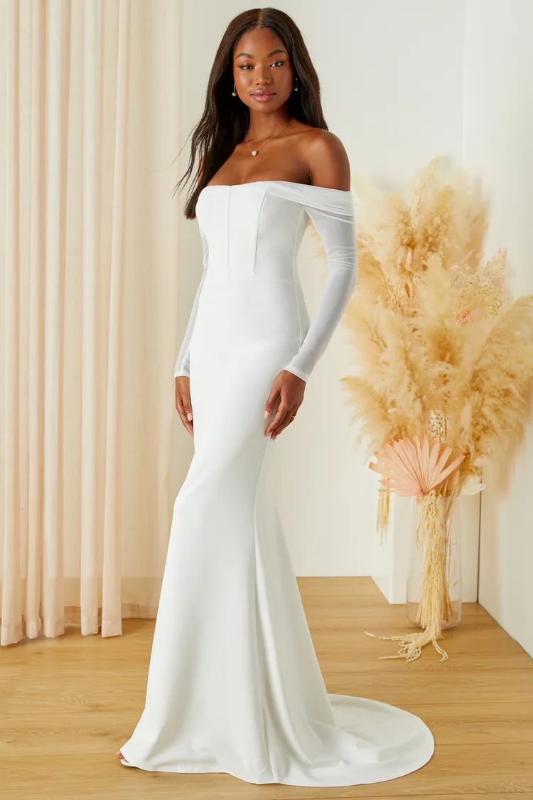 Forever Remarkable White Bustier Off-the-Shoulder Maxi Dress | Lulus