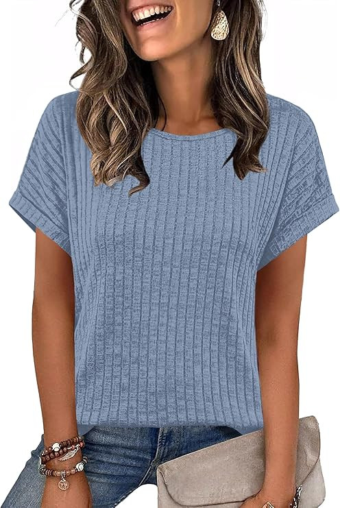 WIHOLL Women Lightweight Textured Shirts Casual Short Sleeve Tunic Tops Loose Fit 2026 Summer Spr... | Amazon (US)