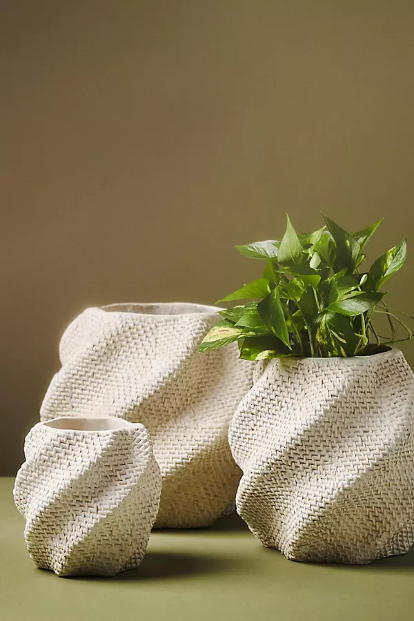 Lennon Twist Textured Cement Pot | Anthropologie (US)