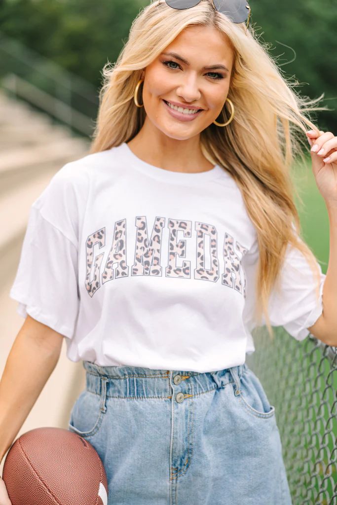 It's Gameday White Leopard Graphic Tee | The Mint Julep Boutique