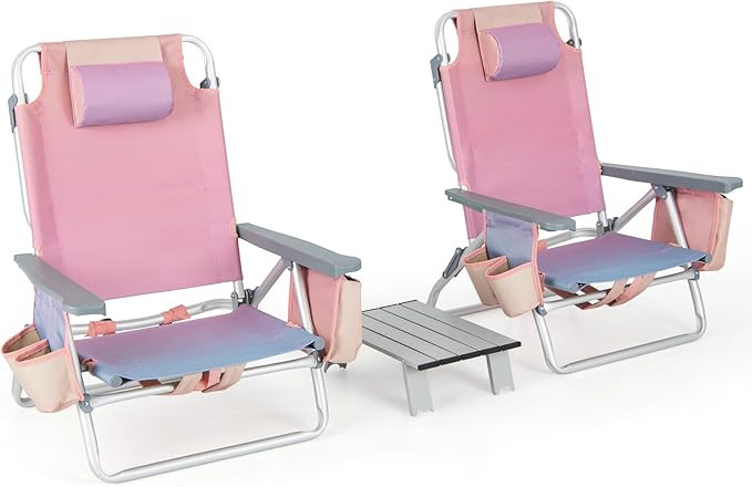 Goplus Beach Chair, Folding Backpack Beach Chairs for Adults with 5 Positions, Head Pillow, Coole... | Amazon (US)