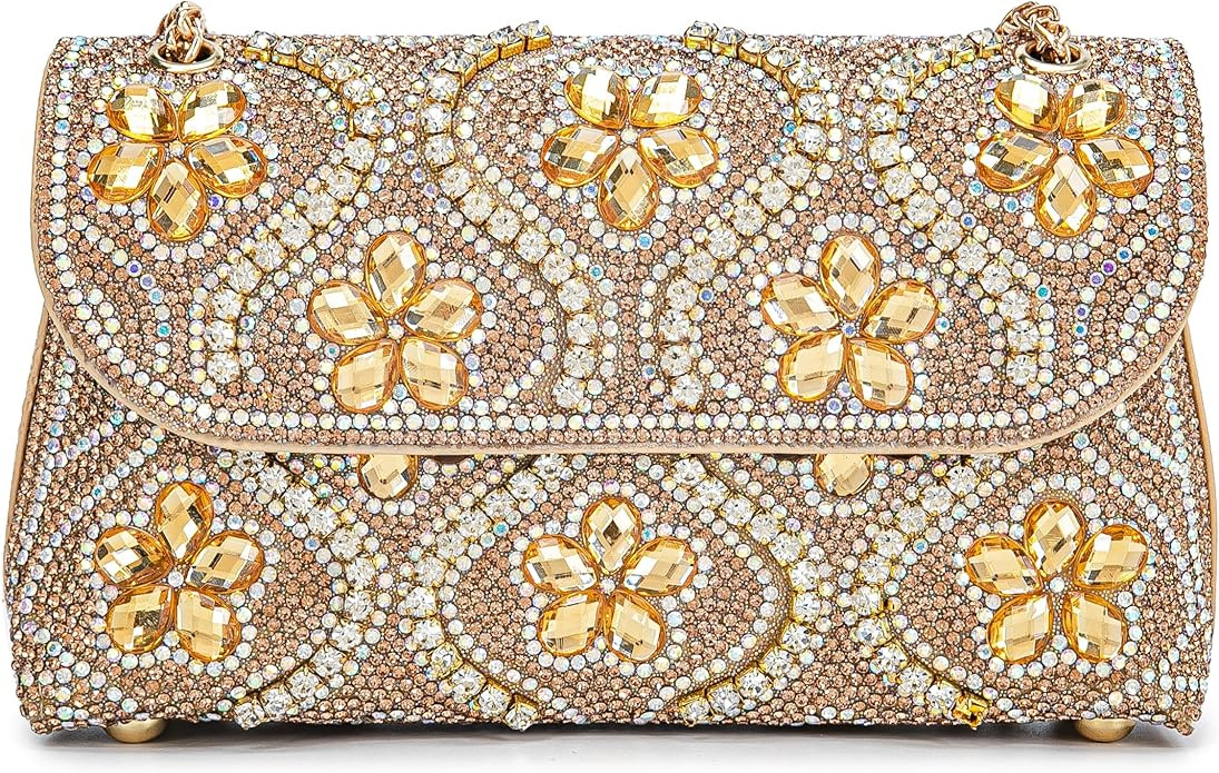 Flower Evening Handbags Chain Strap Square Shoulder Bag Crossbody Bag Crystals Rhinestone Clutch ... | Amazon (US)