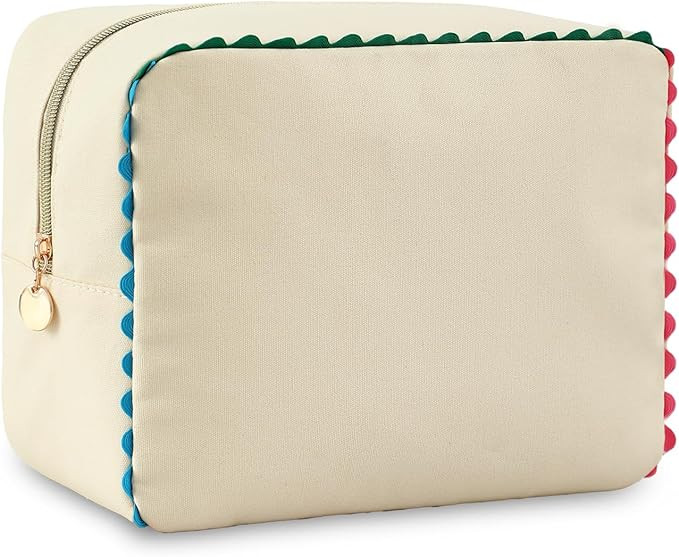 Canvas Makeup Bag for Women, Rainbow Rick Rack Trim Cute Cosmetic Bag, Travel Toiletry Organizer,... | Amazon (US)
