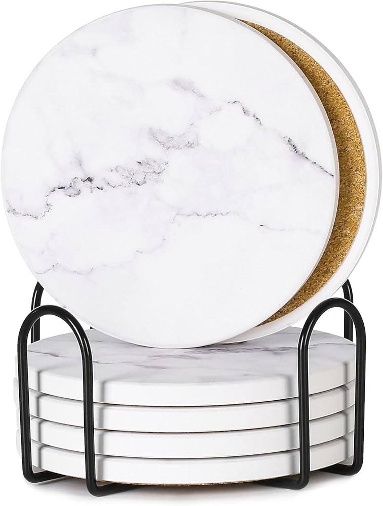 Absorbent Coasters for Drinks ,Ceramic Coaster Set of 6 with Holder, Durable Cup Coaster for Coff... | Amazon (US)