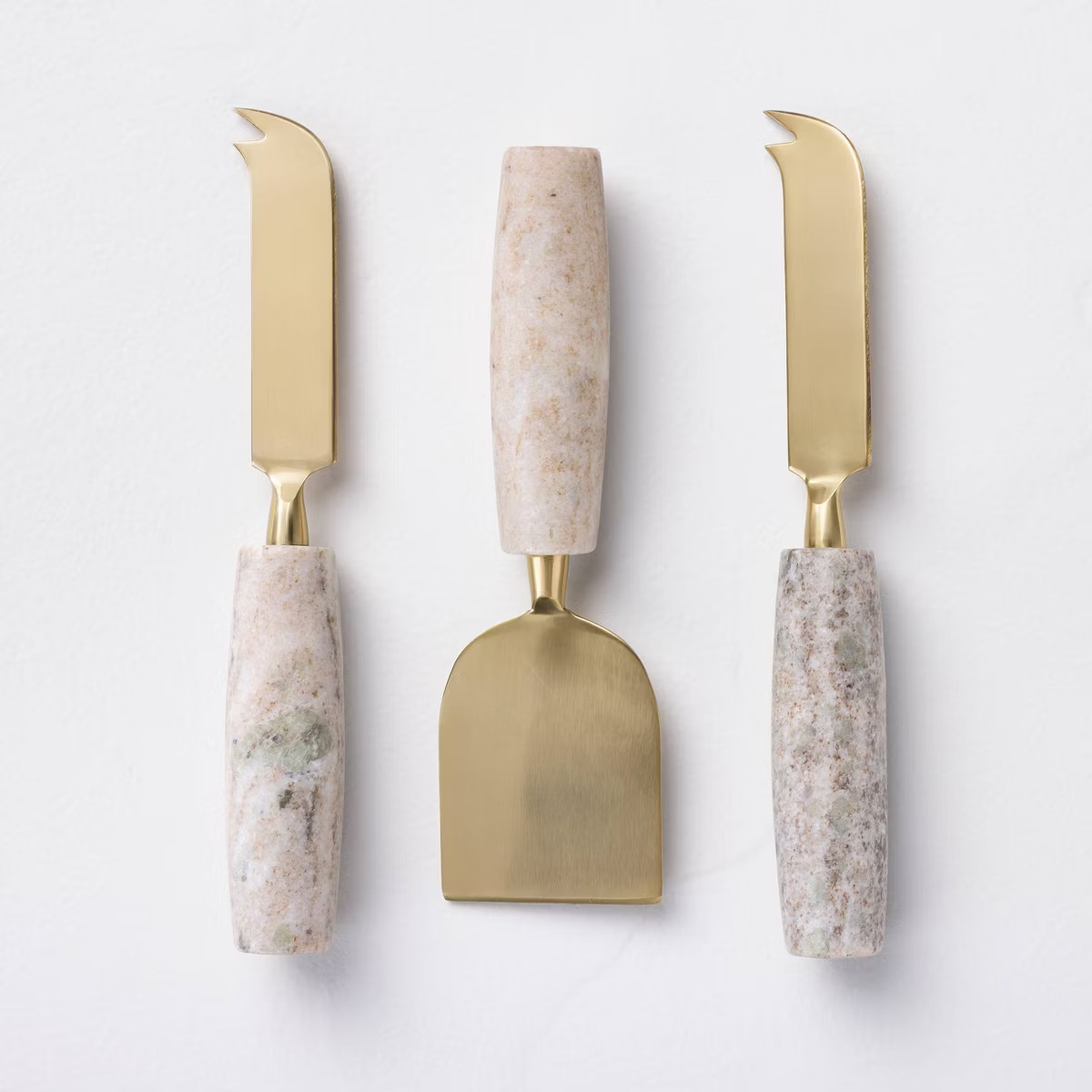 3pc Brass Cheese Knives with Marble Handles Warm Beige - Hearth & Hand™ with Magnolia | Target
