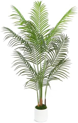 Artificial Palm Tree, 5FT Tall Fake Tropical Areca Plants with 12 Lifelike Leaves & White Planter... | Amazon (US)