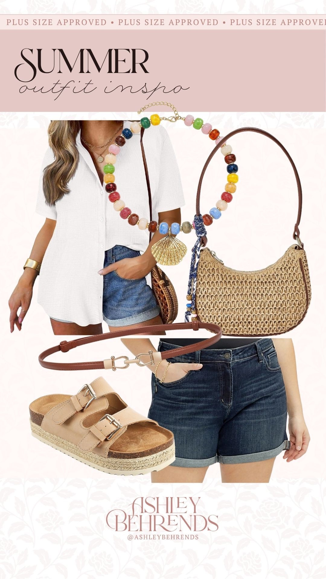 I am obsessing over this plus size friendly summer look. These shorts from @Maurices are so comfortable and flattering. Paired them with a basic white button down and summer accessories for a super cute, on trend outfit that doesn’t break the bank! 
Chunky beaded necklace, raffia handbag, skinny belt, denim shorts

#LTKPlusSize #LTKSeasonal #LTKSaleAlert