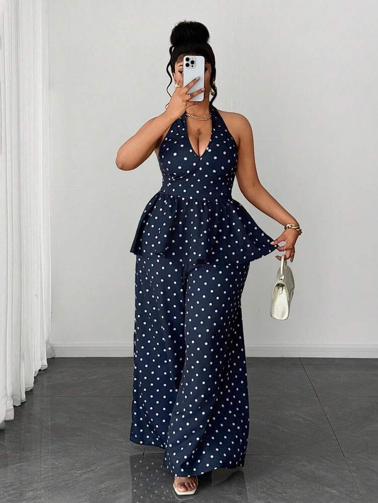 Maweii Plus Size Polka Dot Elegant Commuting Fashion Versatile 2 Pieces Set | SHEIN
