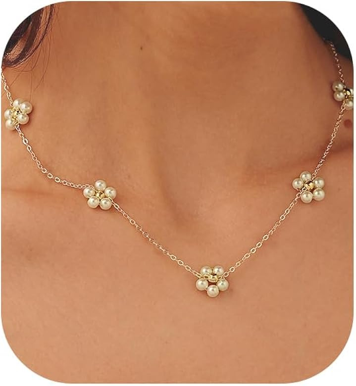 Pearl Necklace, 14K Gold Or White Gold Plated Pearl Dainty Necklace for Women Pearl Y-Necklace Pe... | Amazon (US)