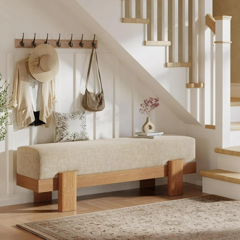 Tribesigns Upholstered Entryway Bench, 55-Inch Modern Shoe Bench with Fabric Padded Seat and MDF ... | Walmart (US)