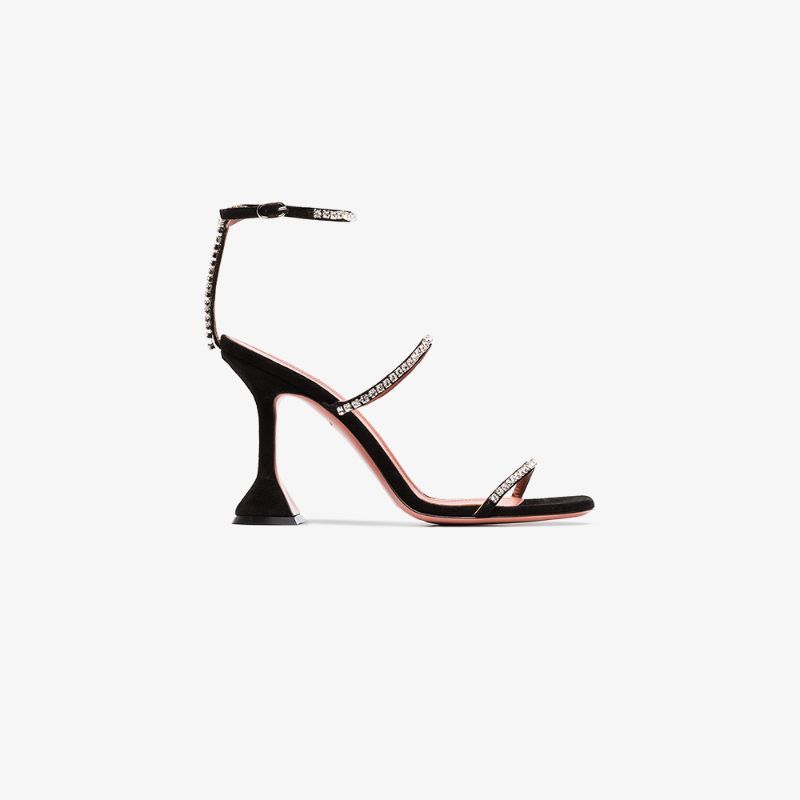 Amina Muaddi Gilda 95 logo embossed and crystal detail sandals | Browns Fashion