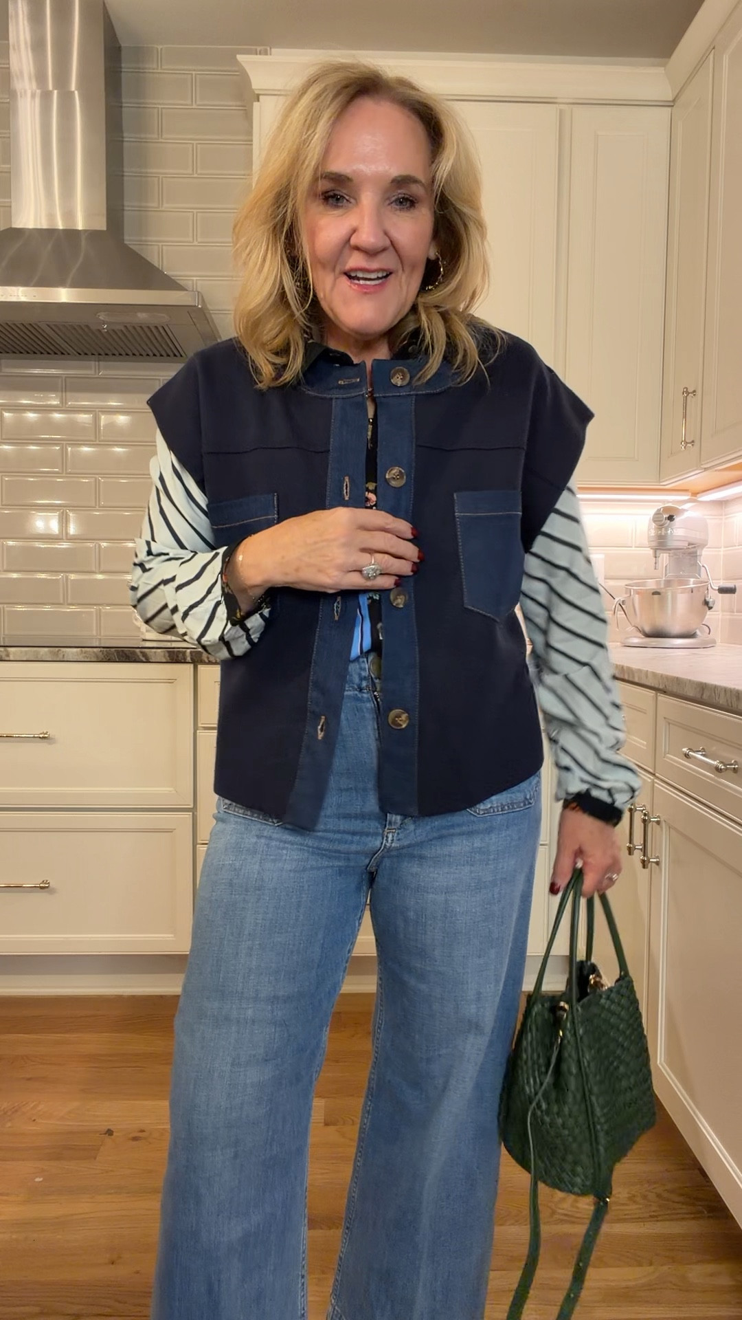 This vest is restocked and on sale. Where it with a blouse underneath or on its own in spring and summer, I love the denim trimmed sweater trend. I’m wearing a medium.
The blouse I’m wearing a medium petite
The jeans I’m wearing a 29 regular

Anthro sale 

#LTKSaleAlert #LTKOver40 #LTKPetite