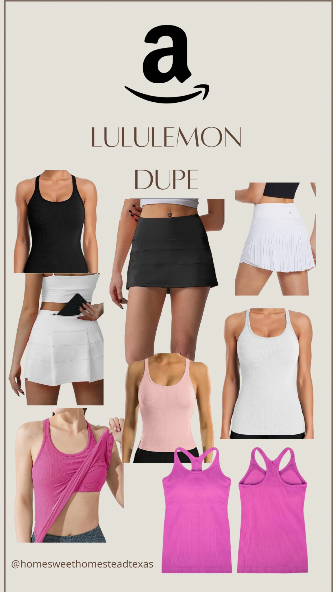Splurge or Save? Lululemon tennis skirts and tank dupes on Amazon! Also great for Pickle ball!
#lululemon #amazondupe #tennisskirts #loungewear #workoutclothes #amazonfashion#LTKBacktoSchool #LTKFitness

#LTKworkwear