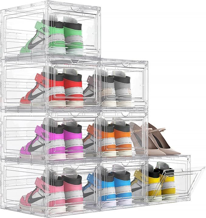 8 Pack XX Large Clear Stackable Shoe Storage Boxes for Size 14, Thicken Hard Plastic Shoe Organiz... | Amazon (US)