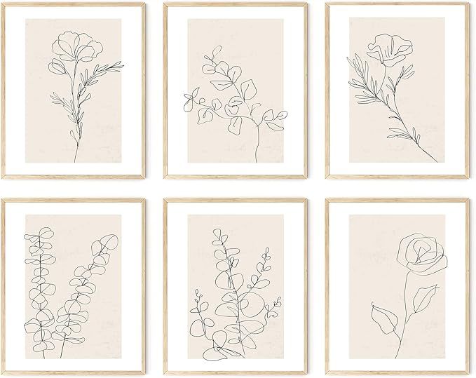 Neutral Botanical Wall Art Set of 6, Minimalist Abstract Botanical Prints Beige Leaf Plant Wall D... | Amazon (US)