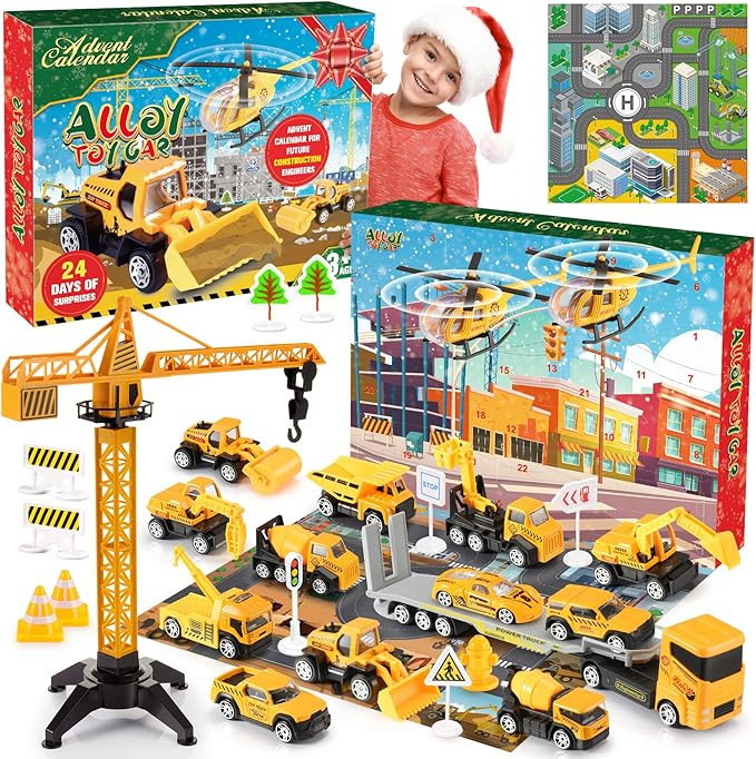 2024 Christmas Advent Calendar,Alloy Construction Engineering Vehicle Toys for 3-8 Year Old Boys ... | Amazon (US)